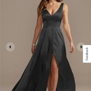 David's Bridal Galina Signature charmeuse tank v-neck bridesmaid dress with slit